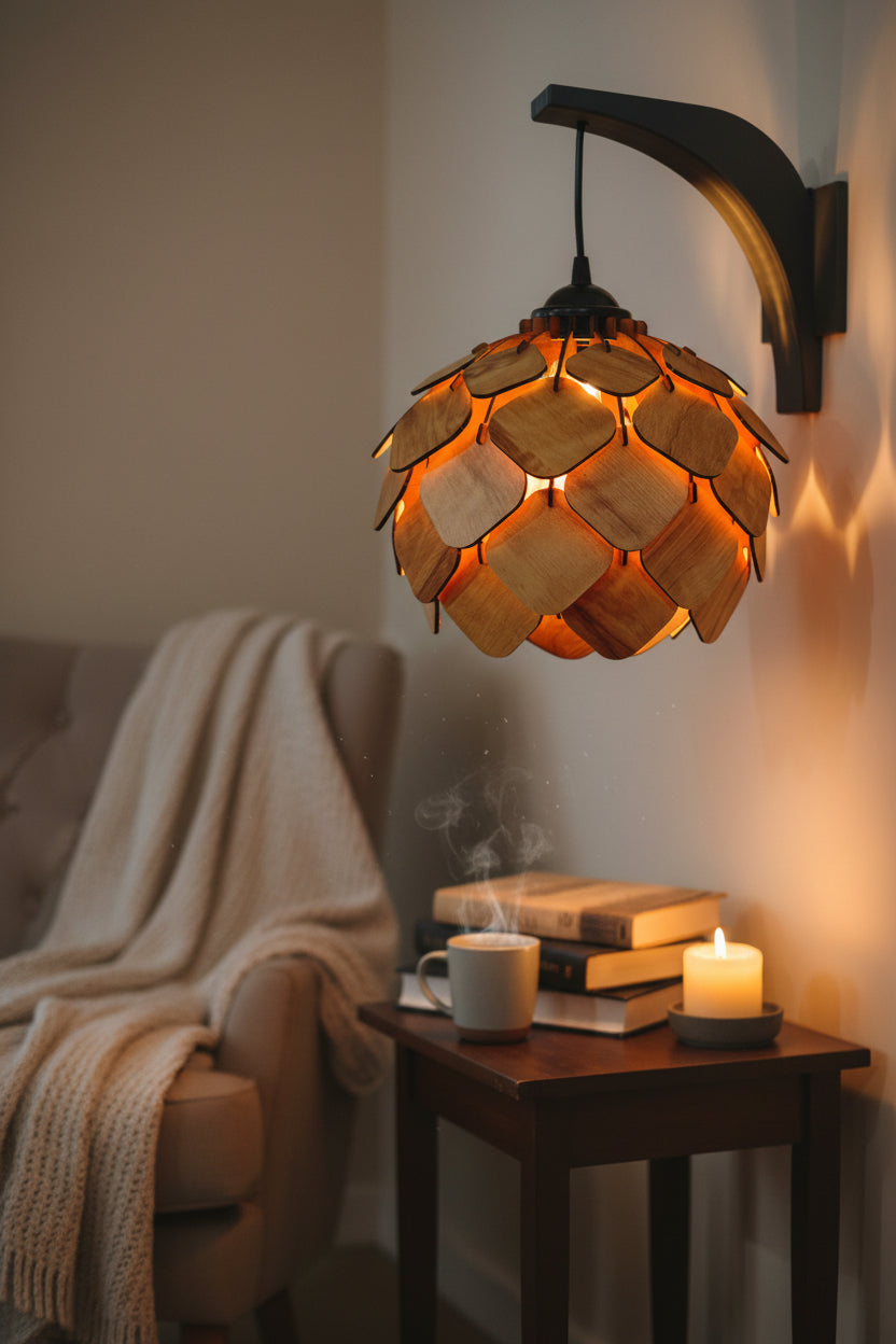 Woodiography wooden wall lamp lotus shape 2