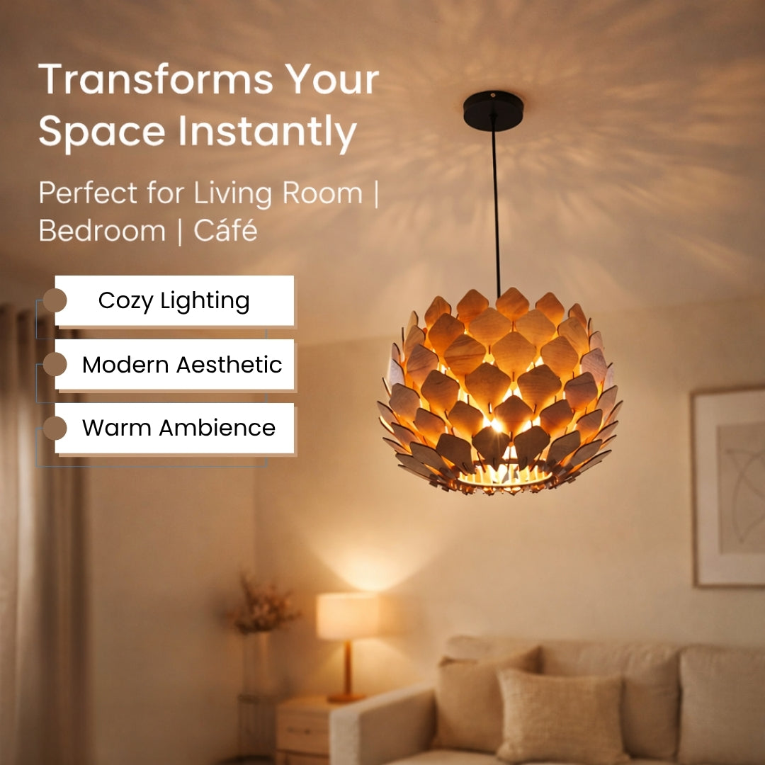 Modern Wooden Pinecone Pendant Light for Living Room & Entryway | Woodiography