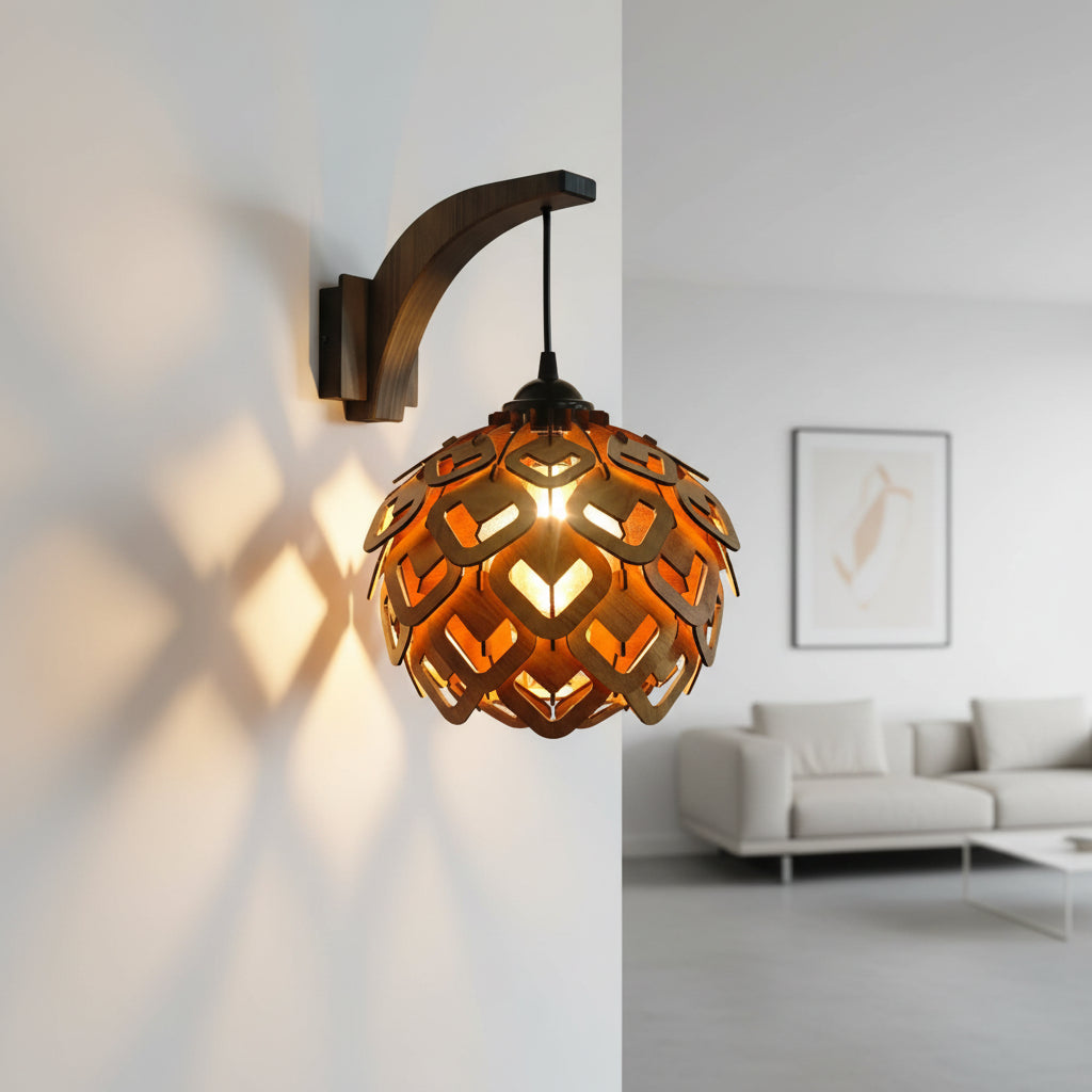 Woodiography wooden wall lamp lotus theme