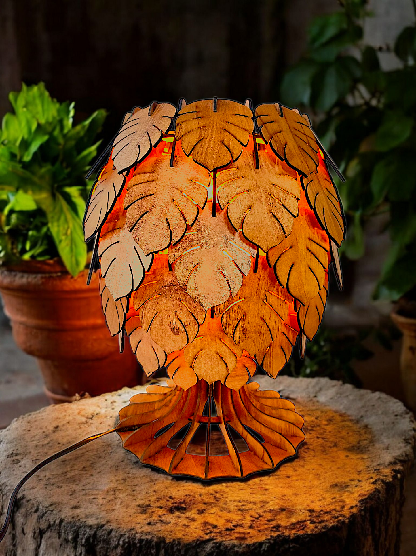 woodiography Handcrafted Wooden Table Lamp pineapple shape for bedroom, side table and home decoration