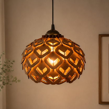 Wooden Lotus Heart Modern Pendant Light for Living Room & Entryway | Woodiography