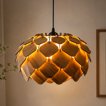 Wooden Lotus Grand Modern Pendant Light for Living Room & Entryway | Woodiography