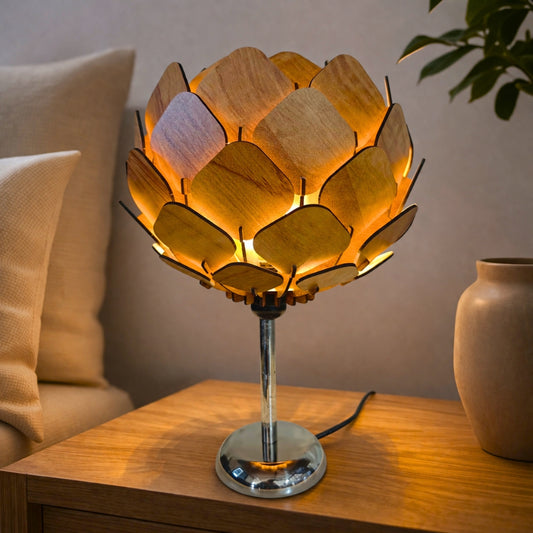 woodiography Handcrafted Wooden Table Lamp lotus shape