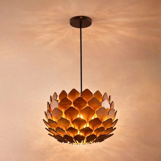 Wooden Ceiling Lamp with Artistic Shadow Patterns | Modern Decorative Hanging Light for Living Room & Bedroom | Woodiography CL0017