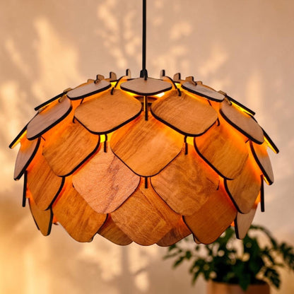 Wooden Ceiling Lamp with Artistic Shadow Patterns | Modern Decorative Hanging Light for Living Room & Bedroom | Woodiography CL002B