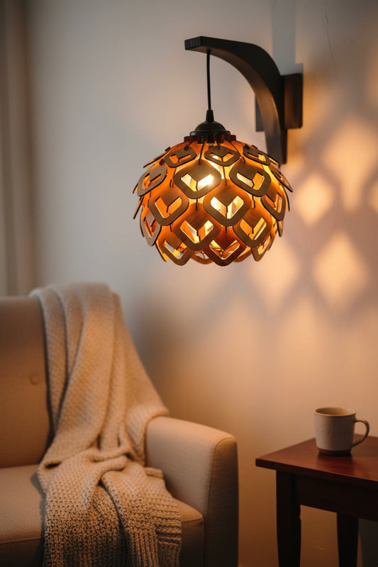 Woodiography wooden wall lamp lotus theme