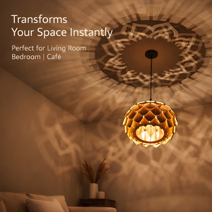 Wooden Lotus Grand Modern Pendant Light for Living Room & Entryway | Woodiography