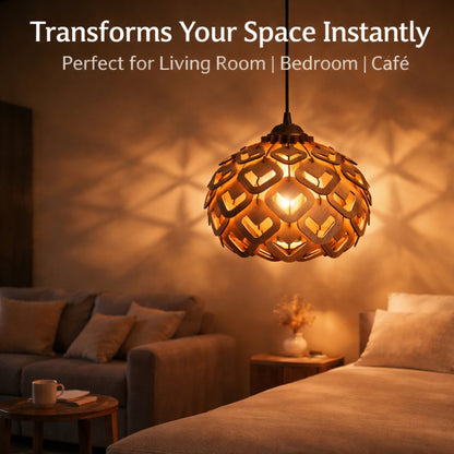 Wooden Lotus Heart Modern Pendant Light for Living Room & Entryway | Woodiography