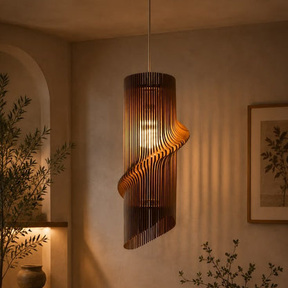 Spiral wooden lamp