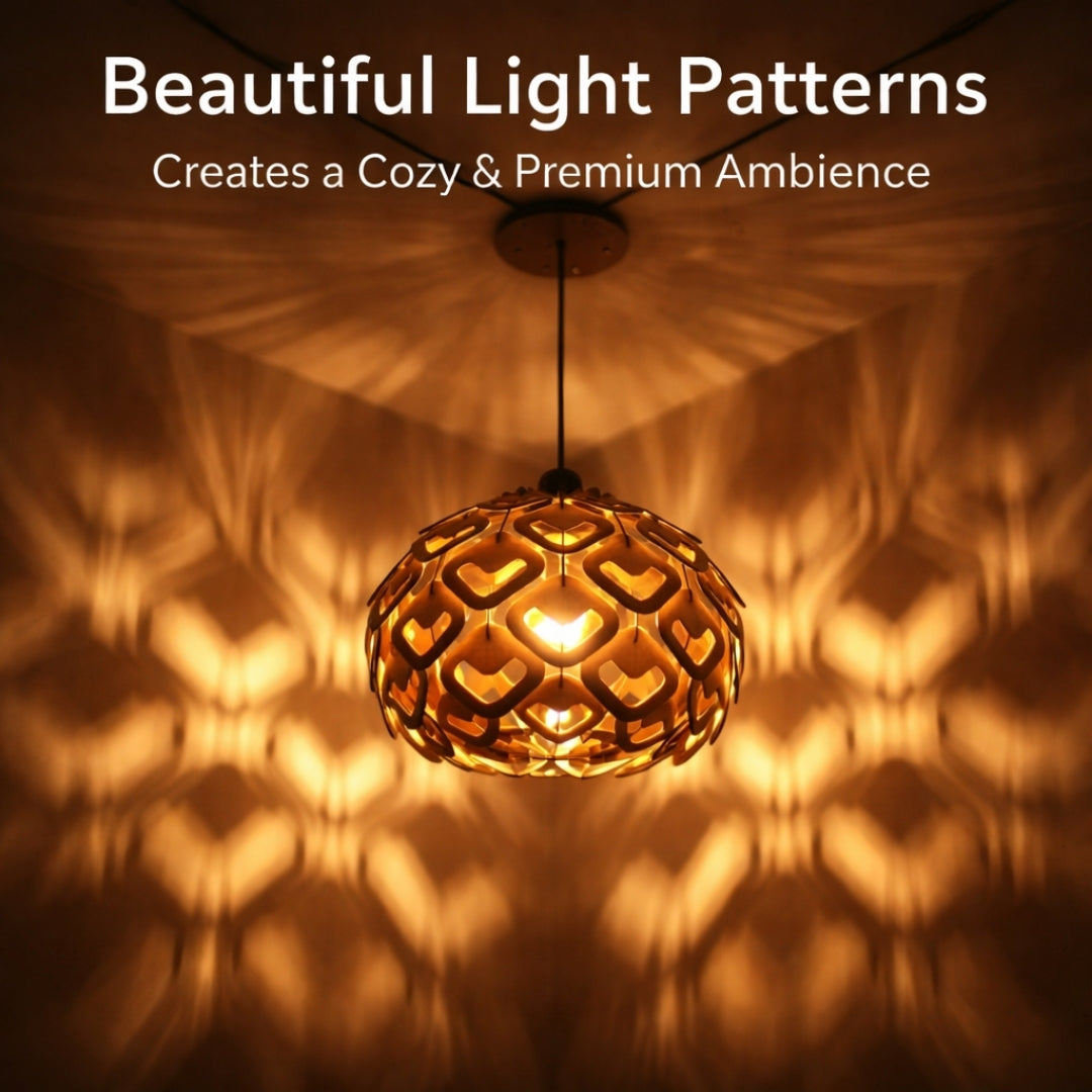 Wooden Lotus Heart Modern Pendant Light for Living Room & Entryway | Woodiography