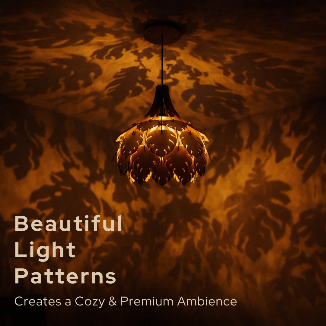 Modern Wooden Leafe Pendant Light for Living Room & Entryway | Woodiography