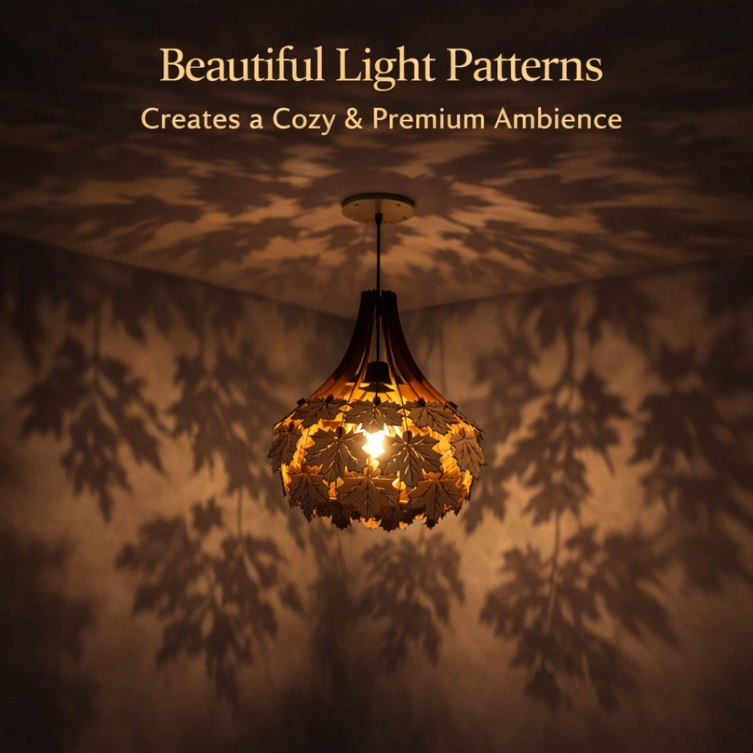 Maple Leaves Chandelier,Modern Wooden Pendant Light for Living Room & Entryway | Woodiography