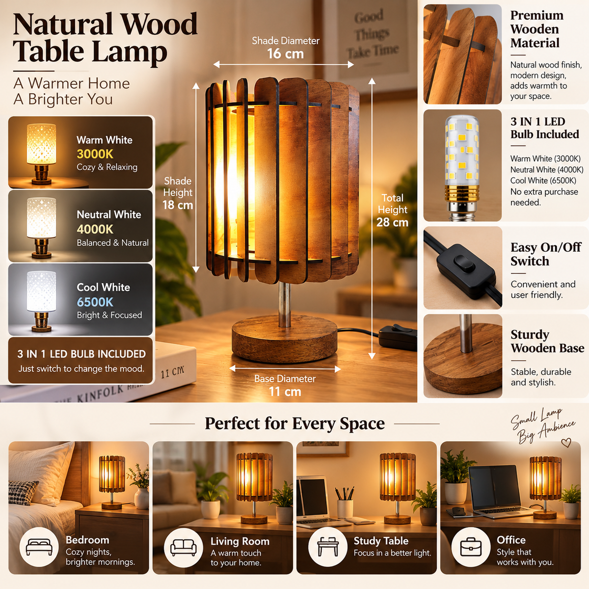 Minimal Wooden Desk lamp