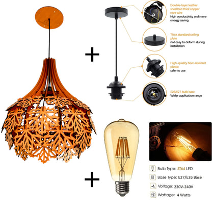 Woodiography wooden chandelier MAPLE LEAVES HOLLOW