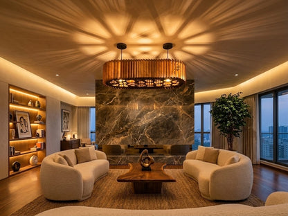 Wooden Lumora chandelier for leaving room hotel and restaurant | Woodiography