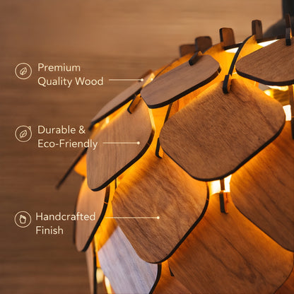 Wooden Lotus Grand Modern Pendant Light for Living Room & Entryway | Woodiography