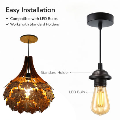 Maple Leaves Chandelier,Modern Wooden Pendant Light for Living Room & Entryway | Woodiography