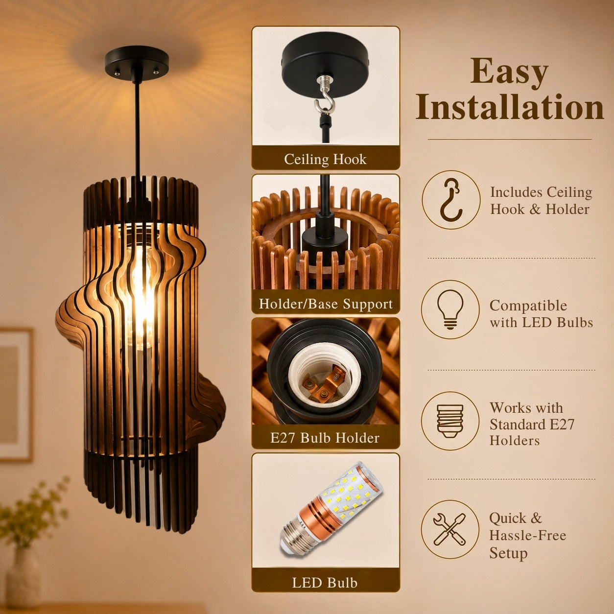 Spiral wooden lamp