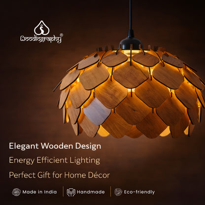 Wooden Lotus Grand Modern Pendant Light for Living Room & Entryway | Woodiography
