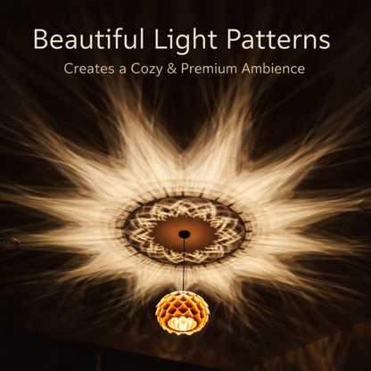 Wooden Ceiling Lamp with Artistic Shadow Patterns | Modern Decorative Hanging Light for Living Room & Bedroom | Woodiography CL002B