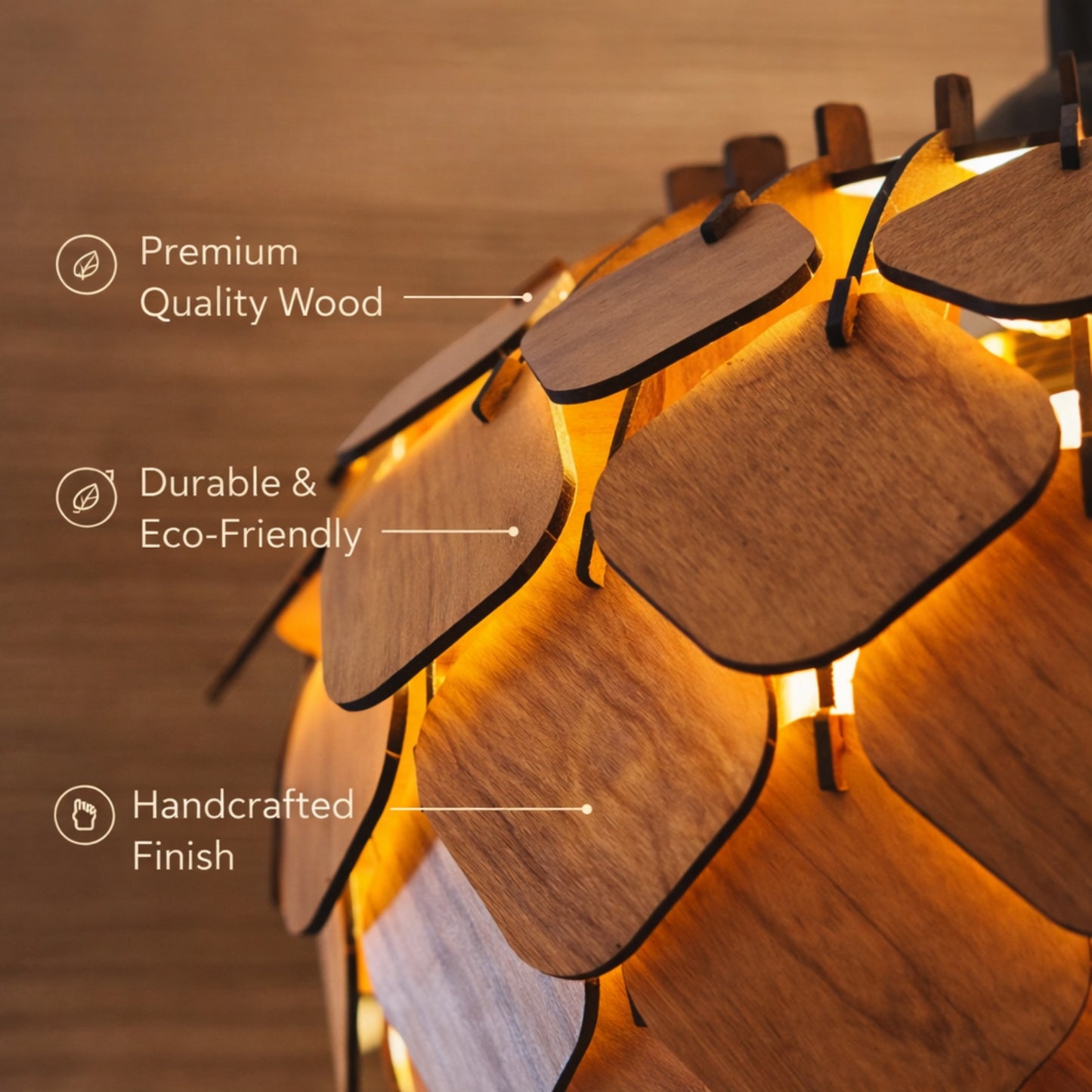 Wooden Ceiling Lamp with Artistic Shadow Patterns | Modern Decorative Hanging Light for Living Room & Bedroom | Woodiography CL002B