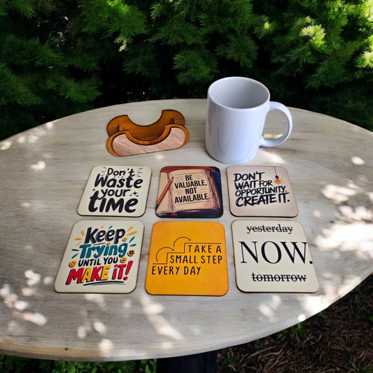 Motivational quotes coaster set of 6 with stand