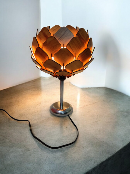 woodiography Handcrafted Wooden Table Lamp lotus shape