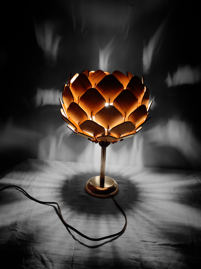 woodiography Handcrafted Wooden Table Lamp lotus shape