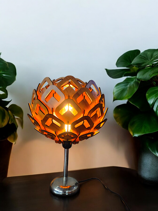 woodiography Handcrafted Wooden Table Lamp lotus shape with heart reflaction.