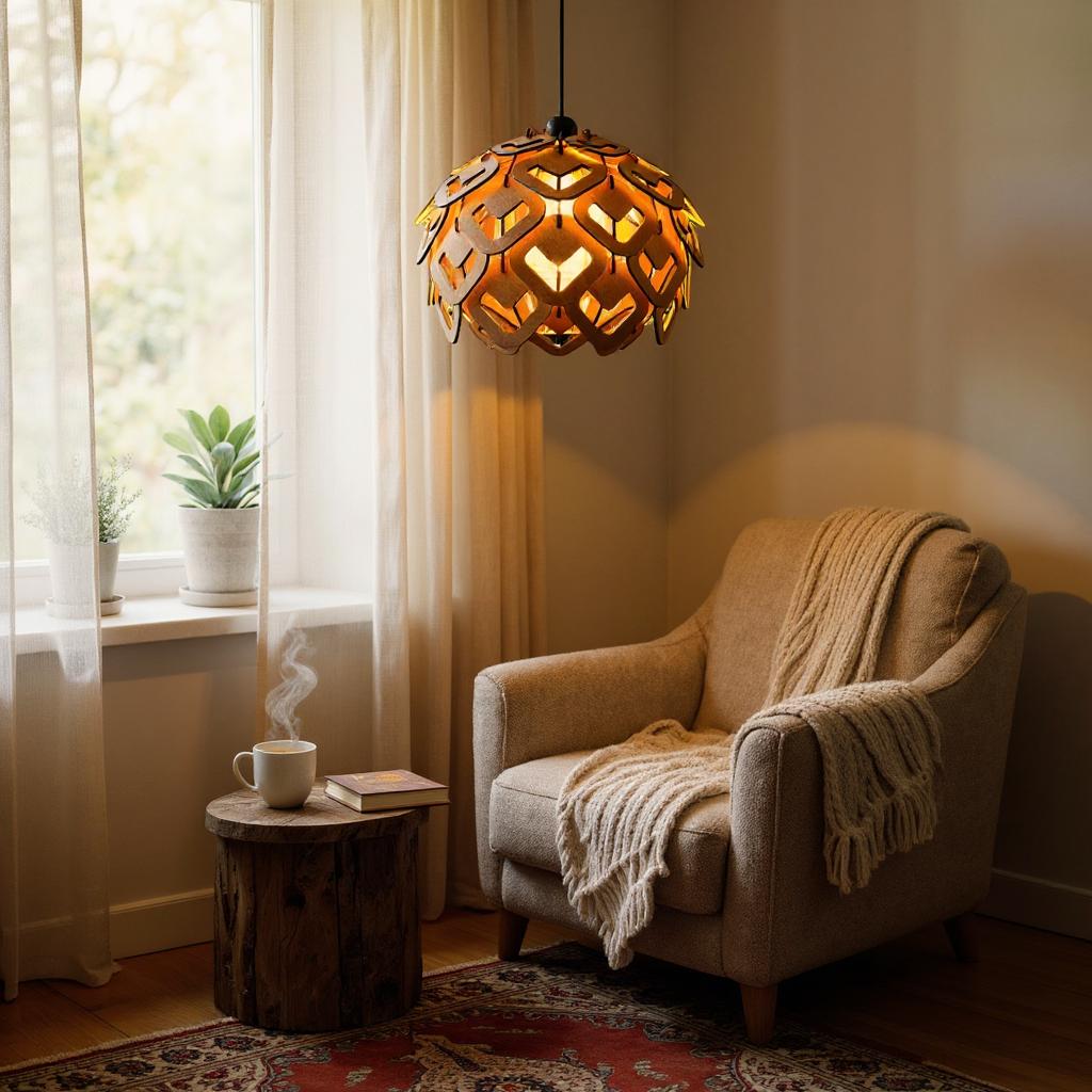 Woodiography wooden chandelier lotus heart