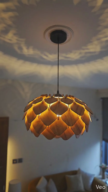 Wooden Ceiling Lamp with Artistic Shadow Patterns | Modern Decorative Hanging Light for Living Room & Bedroom | Woodiography CL002B