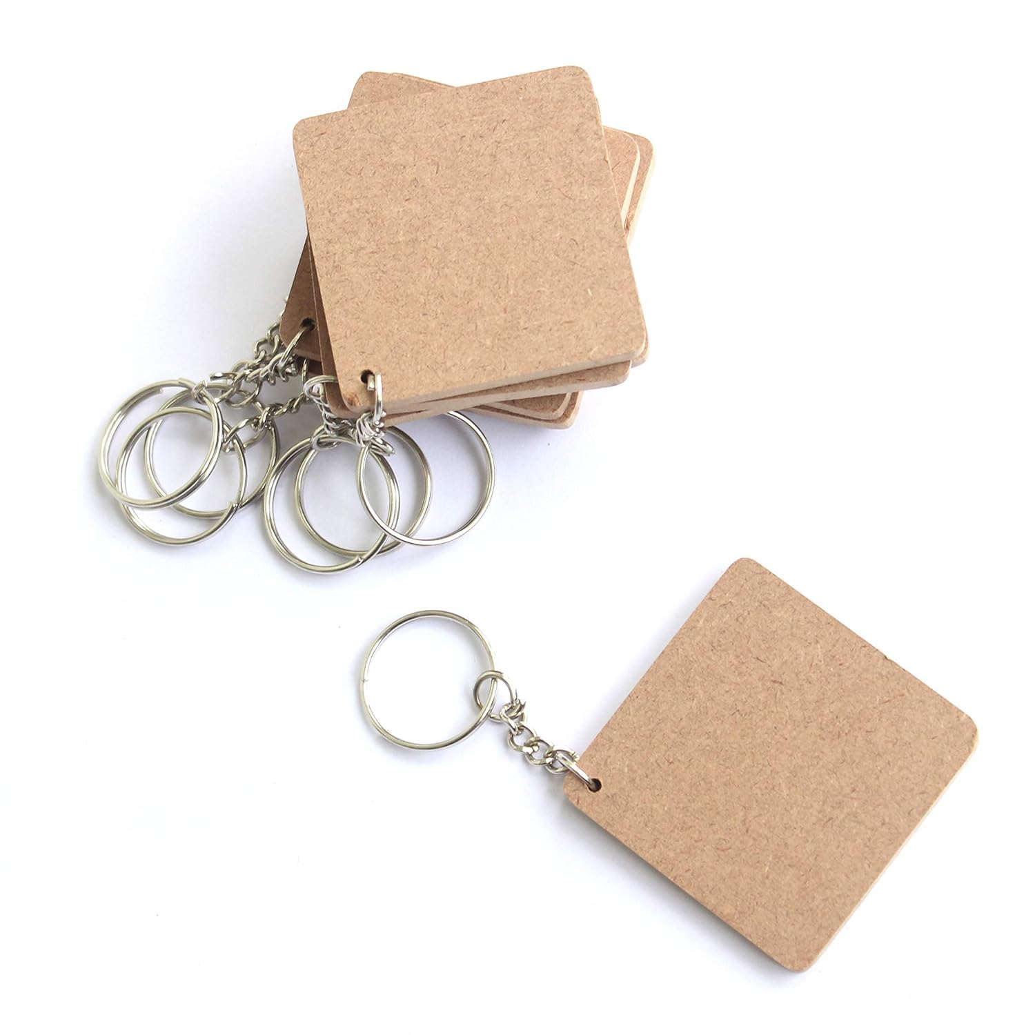 Woodiography DIY MDF Key Chain for Art and Craft 2x2 inch 2.5 mm Thickness Set of 20 Plain Square Shaped for Painting, Decoupage, Resin Art Work & Decoration