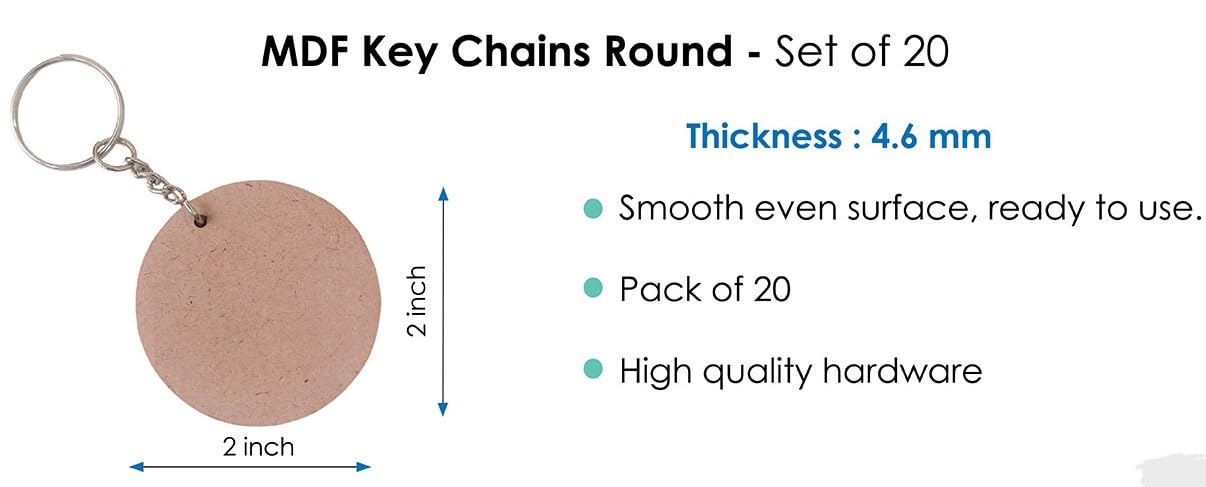 Woodiography DIY MDF Keychain Round 2inchX2inch 2.5 mm Thickness Craft Material Circle-Shaped for Painting, Decoupage, Resin Art Work & Decoration - Set of 20