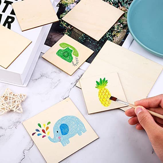 Woodiography DIY Wooden Coasters, Mixed Shapes Squre Round Hexagon Heart Flower Shape, Set of 30, MDF Craft Boards for Art Projects