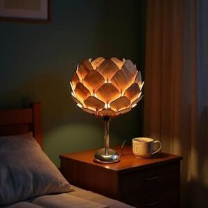 woodiography Handcrafted Wooden Table Lamp, Minimalist Lighting for Bedroom, Living Room & Office, Eco-Friendly Desk Lamp, LED Bulb Compatible, Rustic Home Décor Accent Light