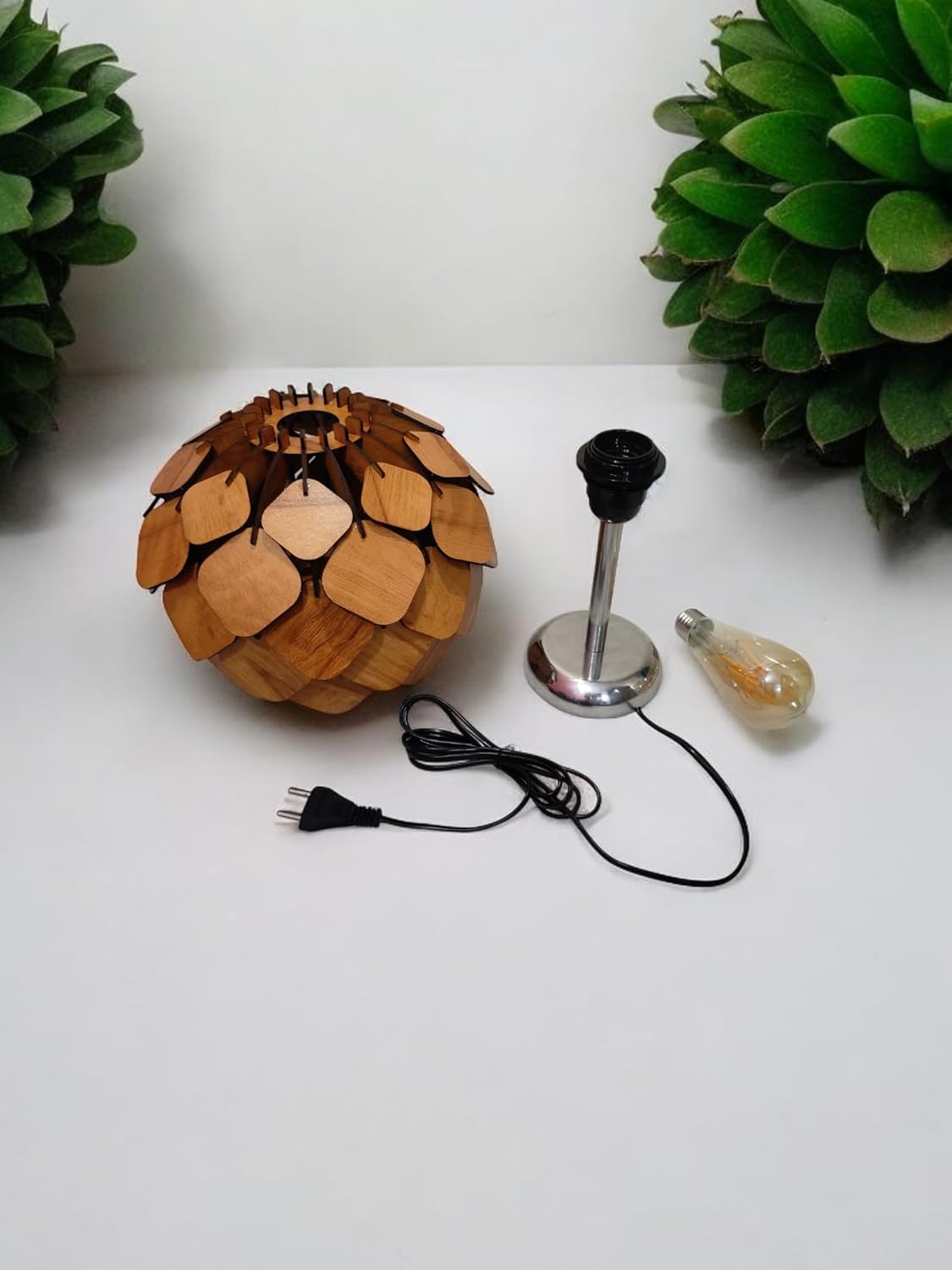 woodiography Handcrafted Wooden Table Lamp, Minimalist Lighting for Bedroom, Living Room & Office, Eco-Friendly Desk Lamp, LED Bulb Compatible, Rustic Home Décor Accent Light