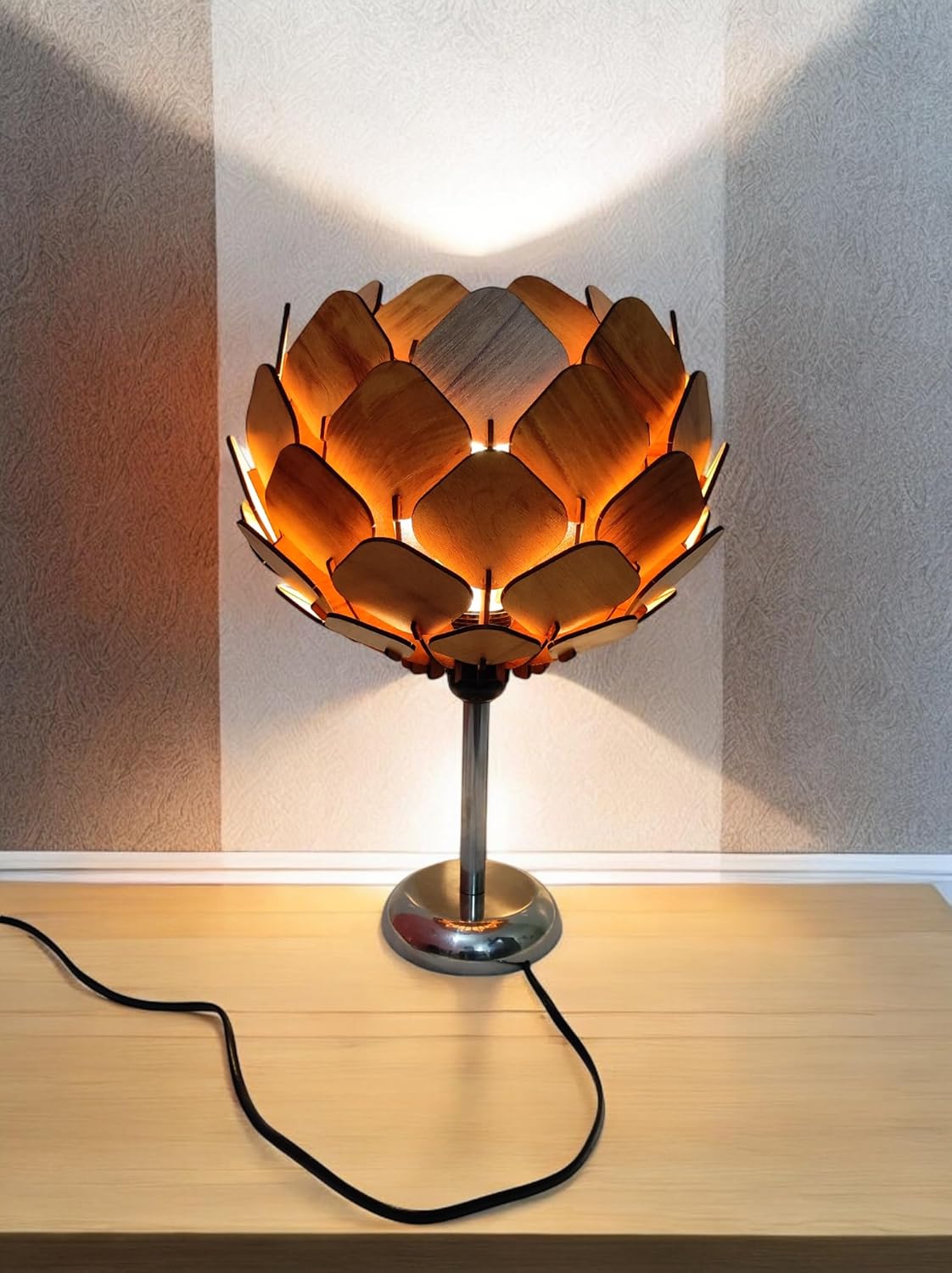 woodiography Handcrafted Wooden Table Lamp, Minimalist Lighting for Bedroom, Living Room & Office, Eco-Friendly Desk Lamp, LED Bulb Compatible, Rustic Home Décor Accent Light