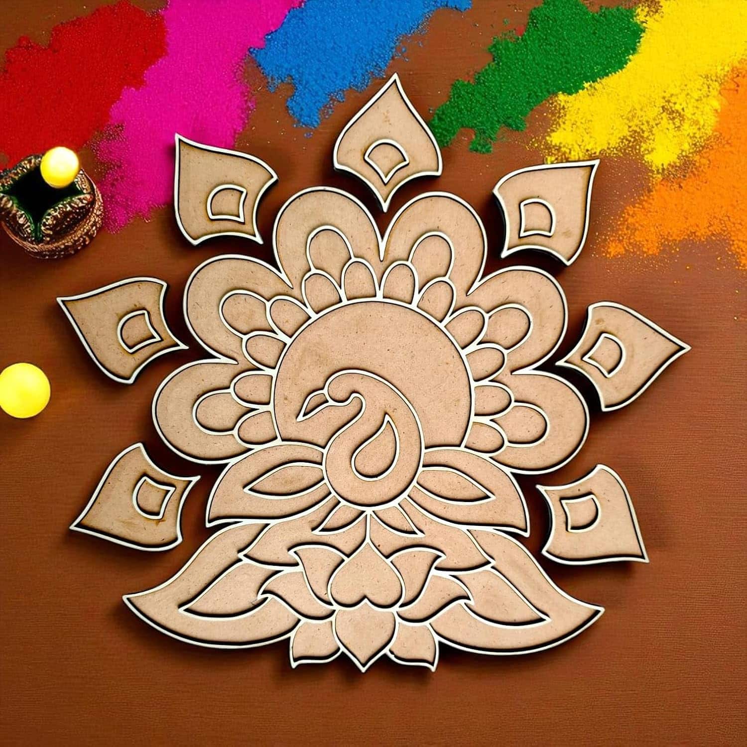 Woodiography MDF Rangoli Peacock Design, 40 cm Decorative mdf rangoli, 5 mm Thickness, Traditional Home Decor