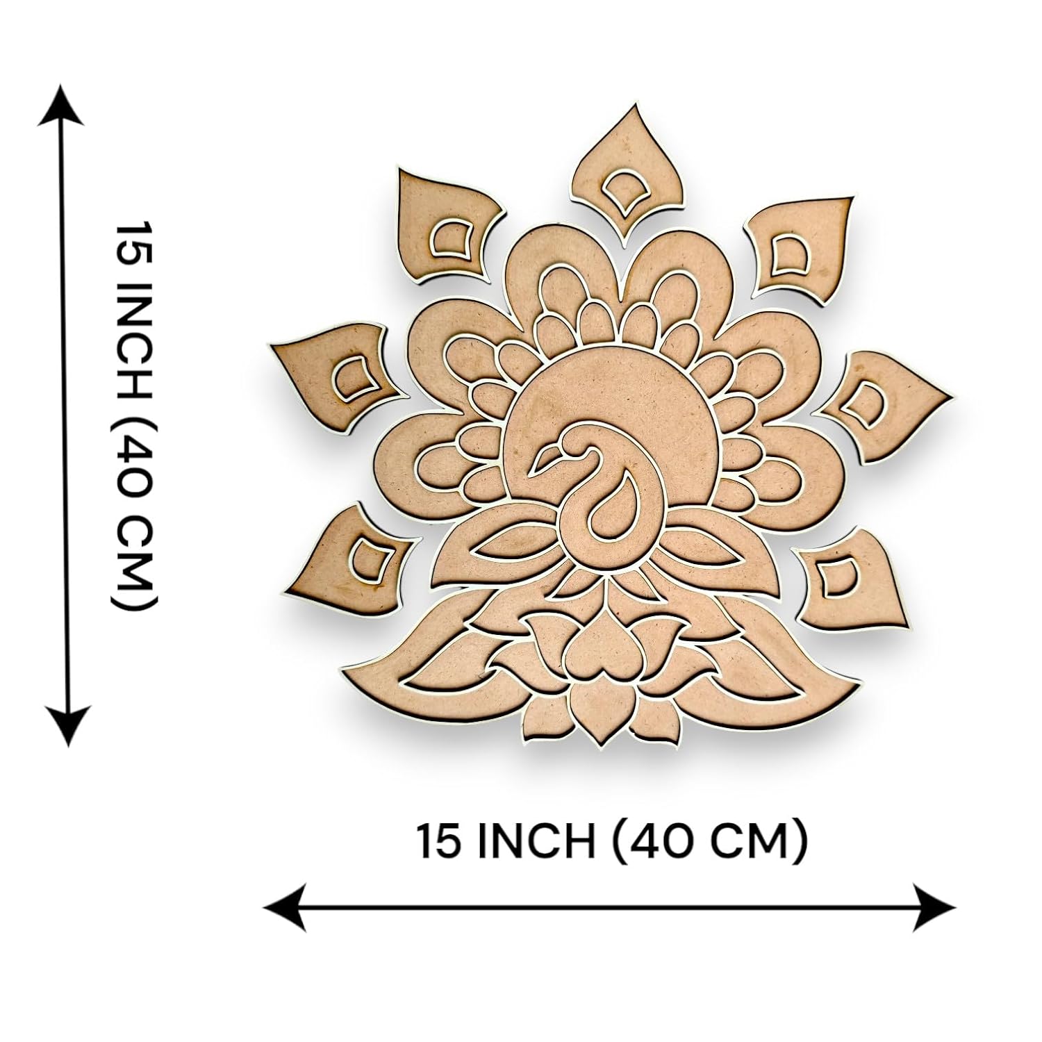 Woodiography MDF Rangoli Peacock Design, 40 cm Decorative mdf rangoli, 5 mm Thickness, Traditional Home Decor