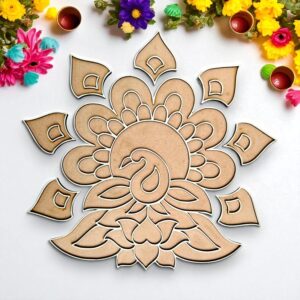 Woodiography MDF Rangoli Peacock Design, 40 cm Decorative mdf rangoli, 5 mm Thickness, Traditional Home Decor