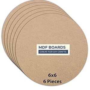 Woodiography MDF Round Craft Boards, 15.24 cm Diameter, 2.5 mm Thickness, Pack of 6