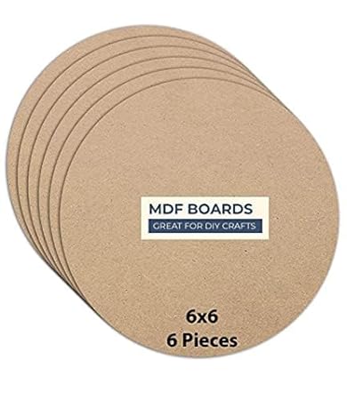 Woodiography MDF Round Craft Boards, 15.24 cm Diameter, 2.5 mm Thickness, Pack of 6