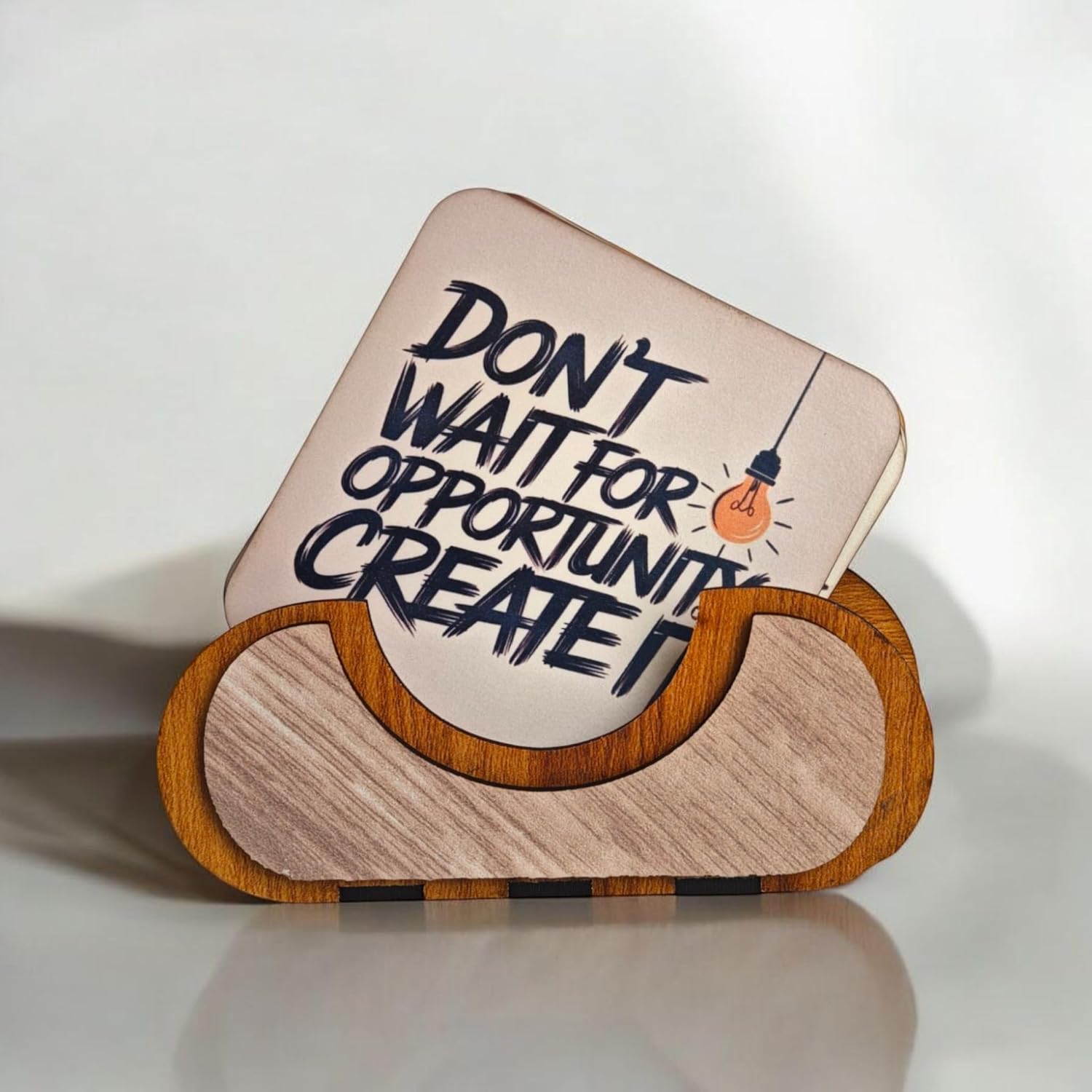Woodiography Motivational Quotes Wooden Coasters with Holder, 85mm x 85mm, Set of 6 Suitable for Tea Cup Coffee Mug Drink Cup