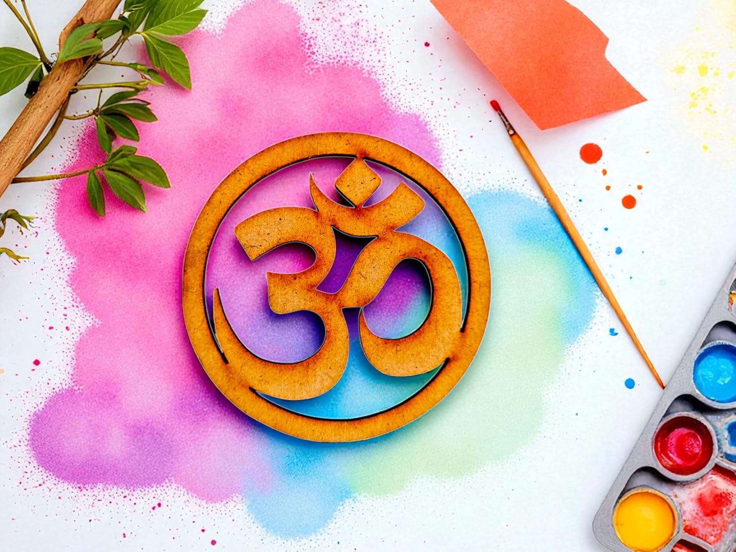 Woodiography Om Symbol MDF Craft Items, 76mm Round Shape, Pack of 25, for Art and Painting