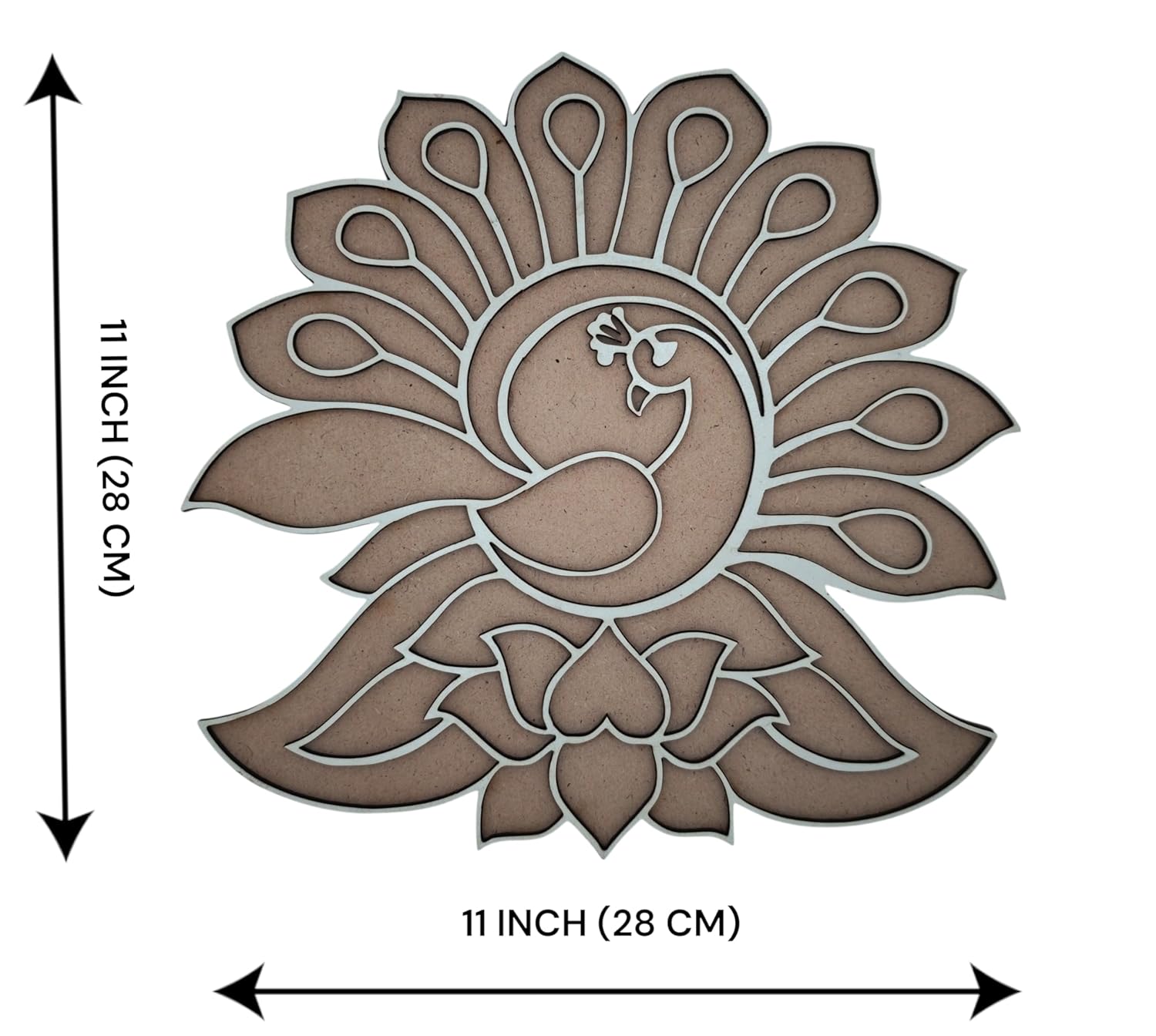 Woodiography Peacock Theme MDF Rangoli, 28 cm x 28 cm, 5 mm Thickness, Diwali Home Decoration