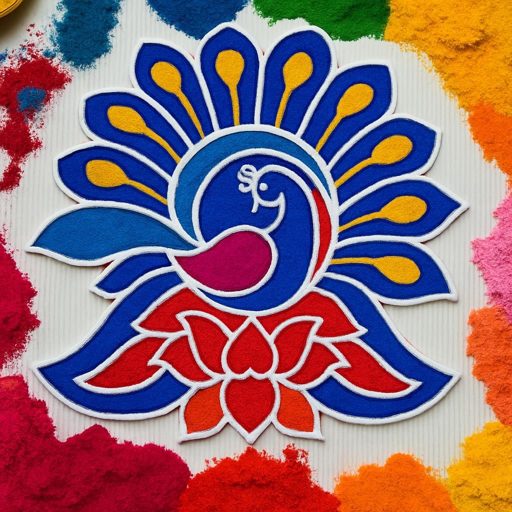 Woodiography Peacock Theme MDF Rangoli, 28 cm x 28 cm, 5 mm Thickness, Diwali Home Decoration