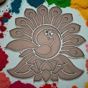 Woodiography Peacock Theme MDF Rangoli, 28 cm x 28 cm, 5 mm Thickness, Diwali Home Decoration
