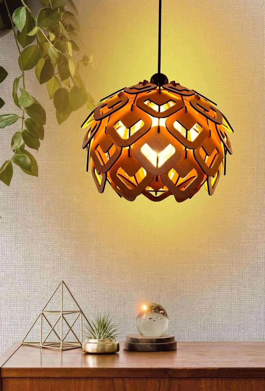 woodiography Pendant lamp Holder, Wooden Ceiling lamp, Wooden Hanging lamp handicrafted Home decore Chandelier Light (DIY Holder)