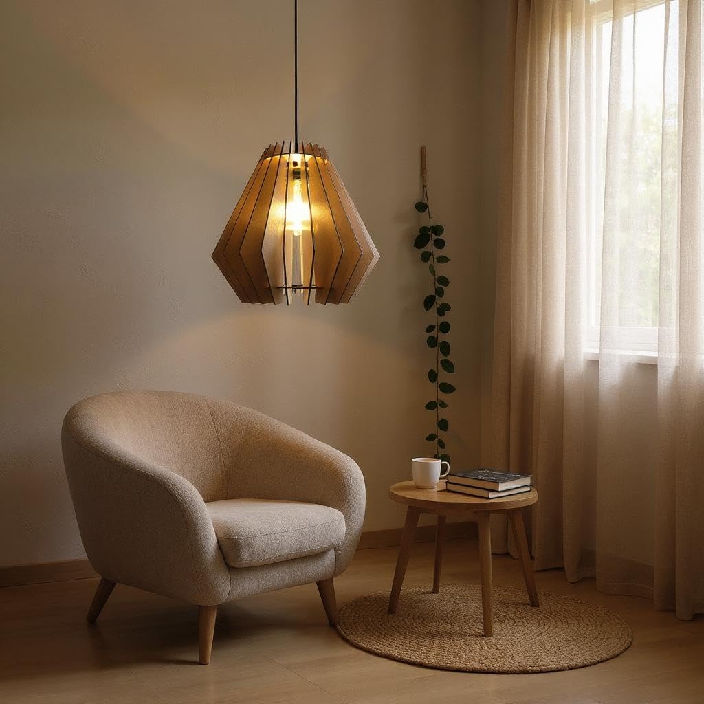 woodiography Pendant lamp, Wooden Ceiling lamp, Wooden Hanging lamp handicrafted Home decore