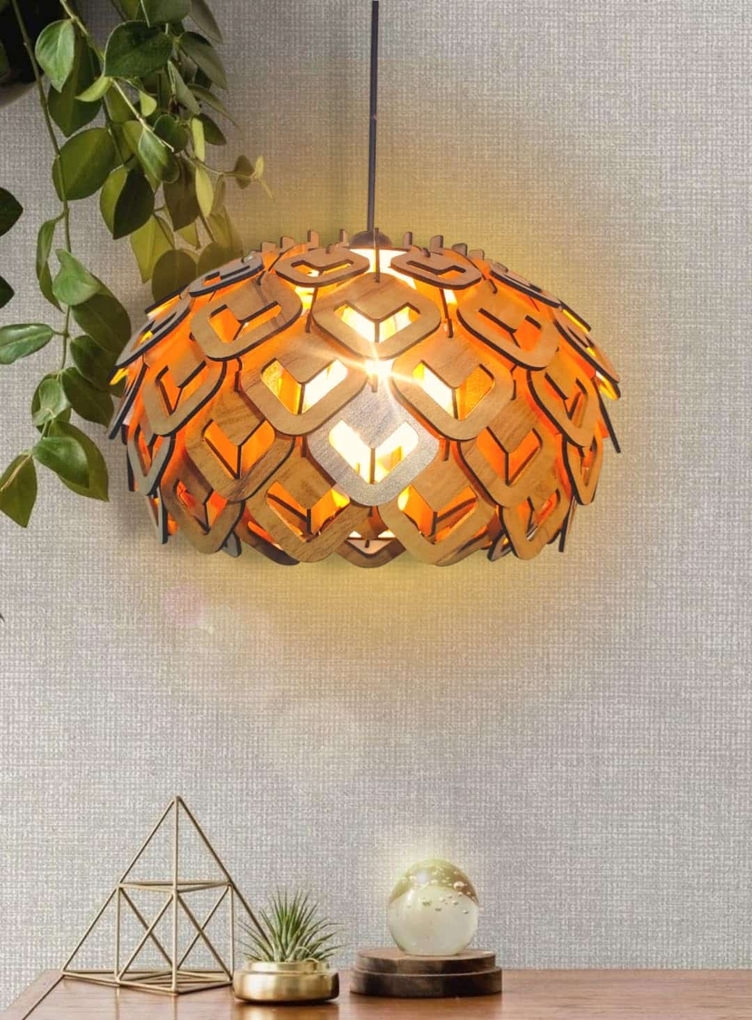 woodiography Pinecone Pendant lamp, Wooden Ceiling lamp, Wooden Hanging lamp handicrafted Home decore Chandelier Light (Big CL001)